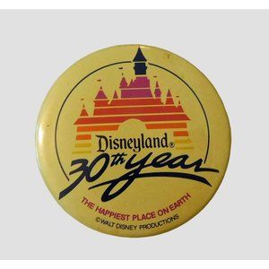 Disneyland 30th Year Pin Vintage 1985 Walt Disney Lapel Hat Round 2.25 In